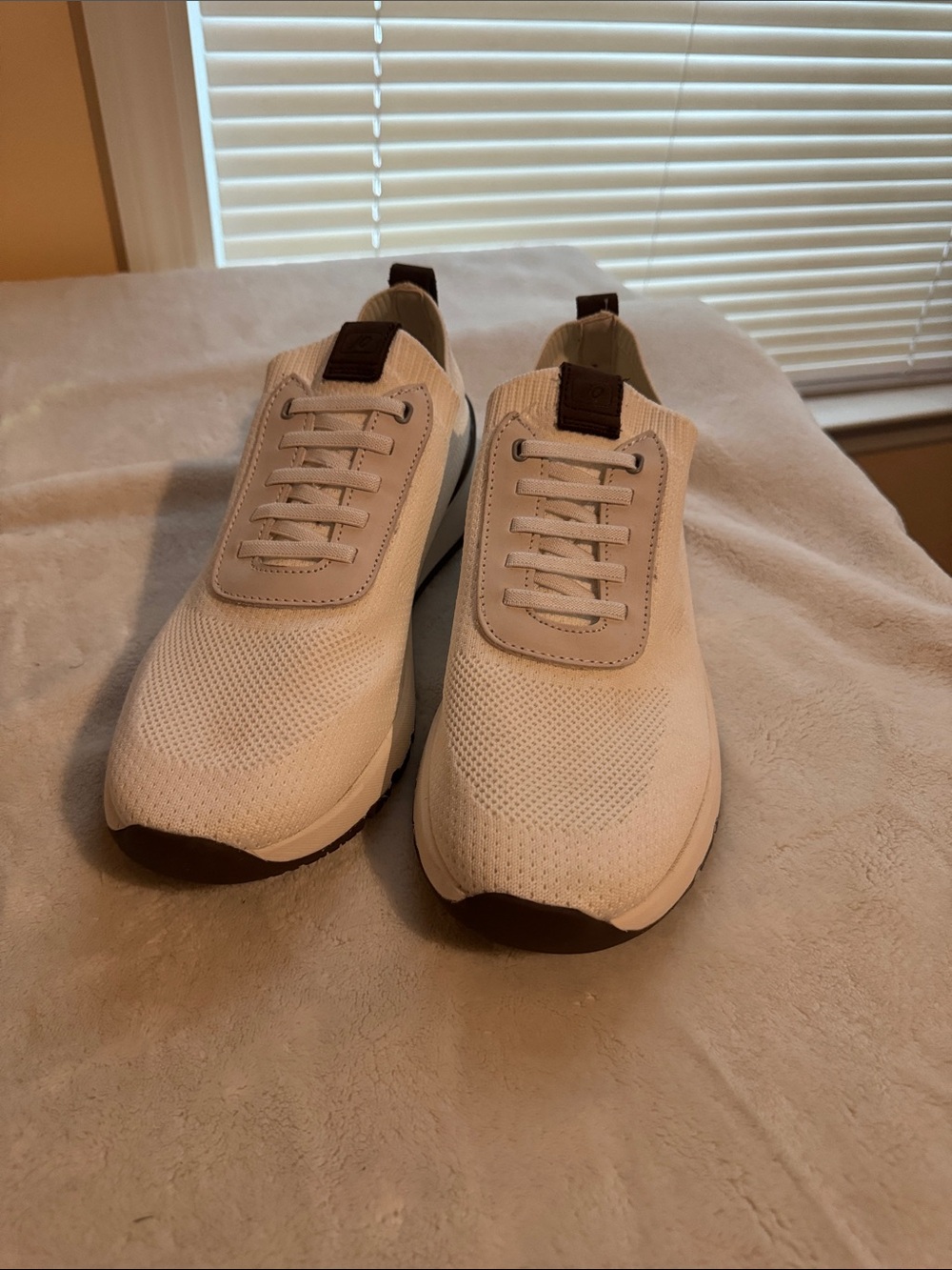 johnnie-O Cream Knit Sneakers with Brown Accents